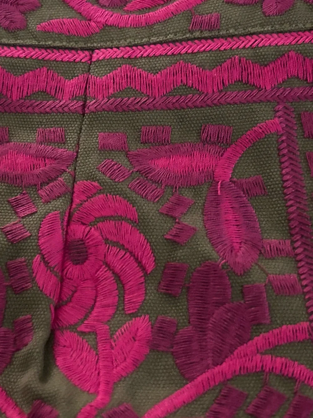 NWT J. MARIE Embroidered Floral Skirt Olive Green Fuchsia Boho Designer Cotton - Picture 3 of 16